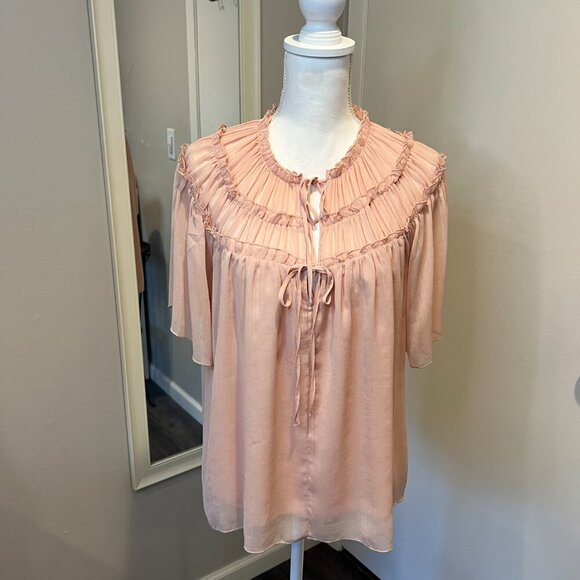 Zara Light Pink Ruffled Short Sleeve Blouse, Size Small - Picture 5 of 16